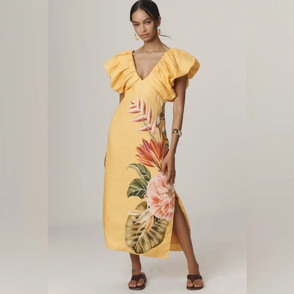 Farm Rio V neck linen midi dress - Picture 7 of 15